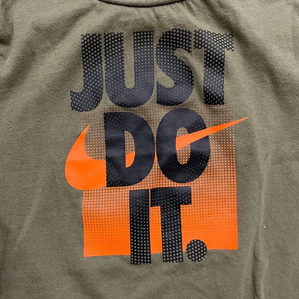 Nike Kids Just Do It Graphic Tee Olive Green Orange 4T
